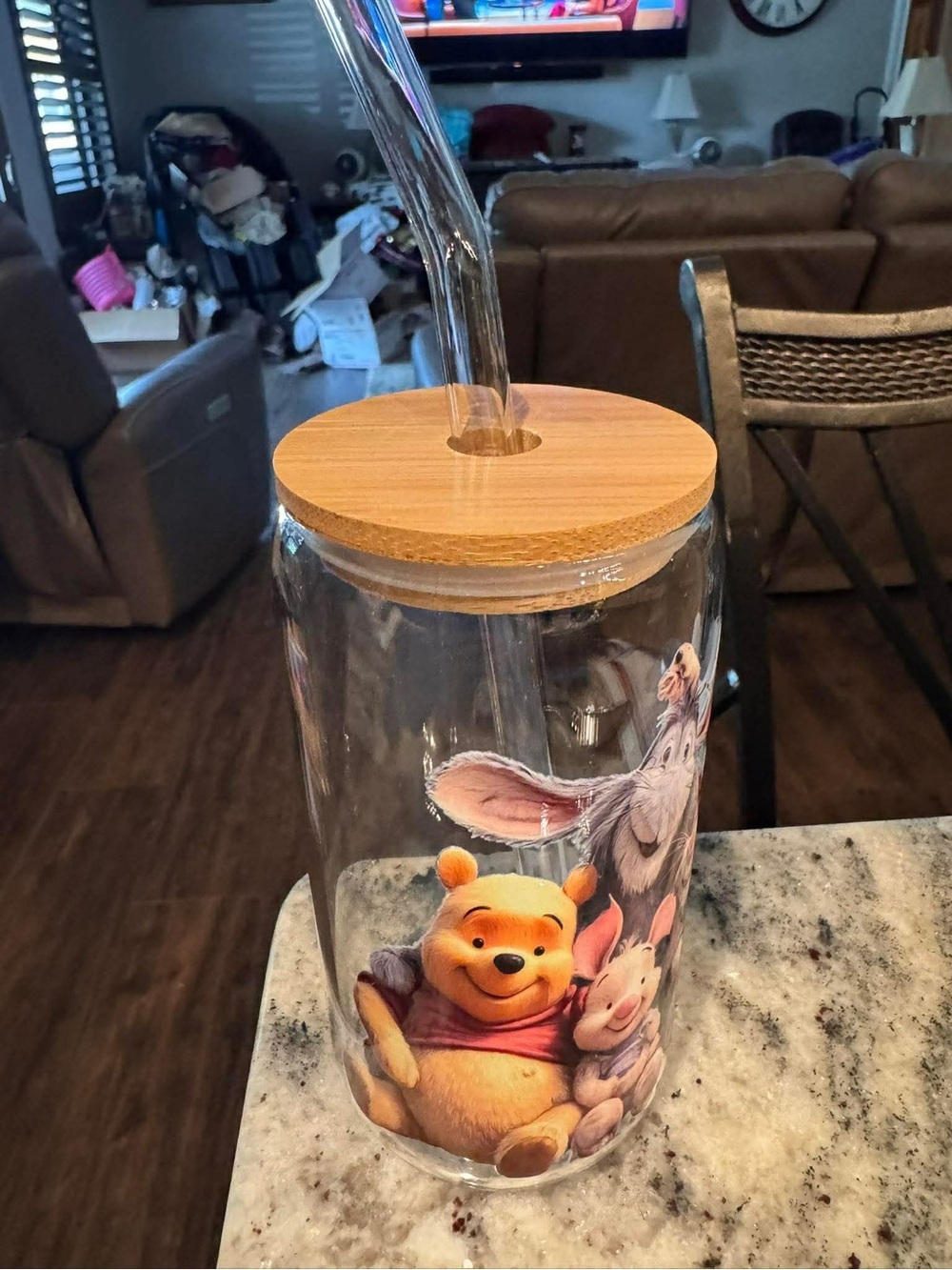 Winnie the Pooh Clear Glass Drinkware with Orange Tiger Illustration